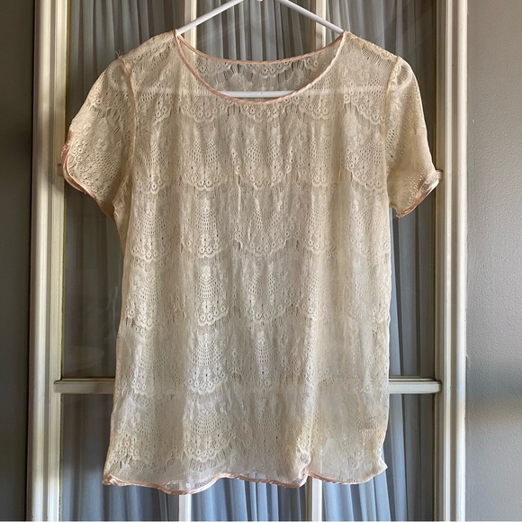 American Apparel Sheer Cream Lace Blouse - Picture 1 of 5